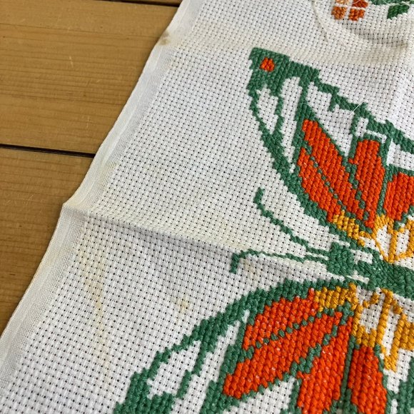 Butterfly Floral Completed Cross Stitch Hand Embroidered Fabric 10x17" - Picture 3 of 4